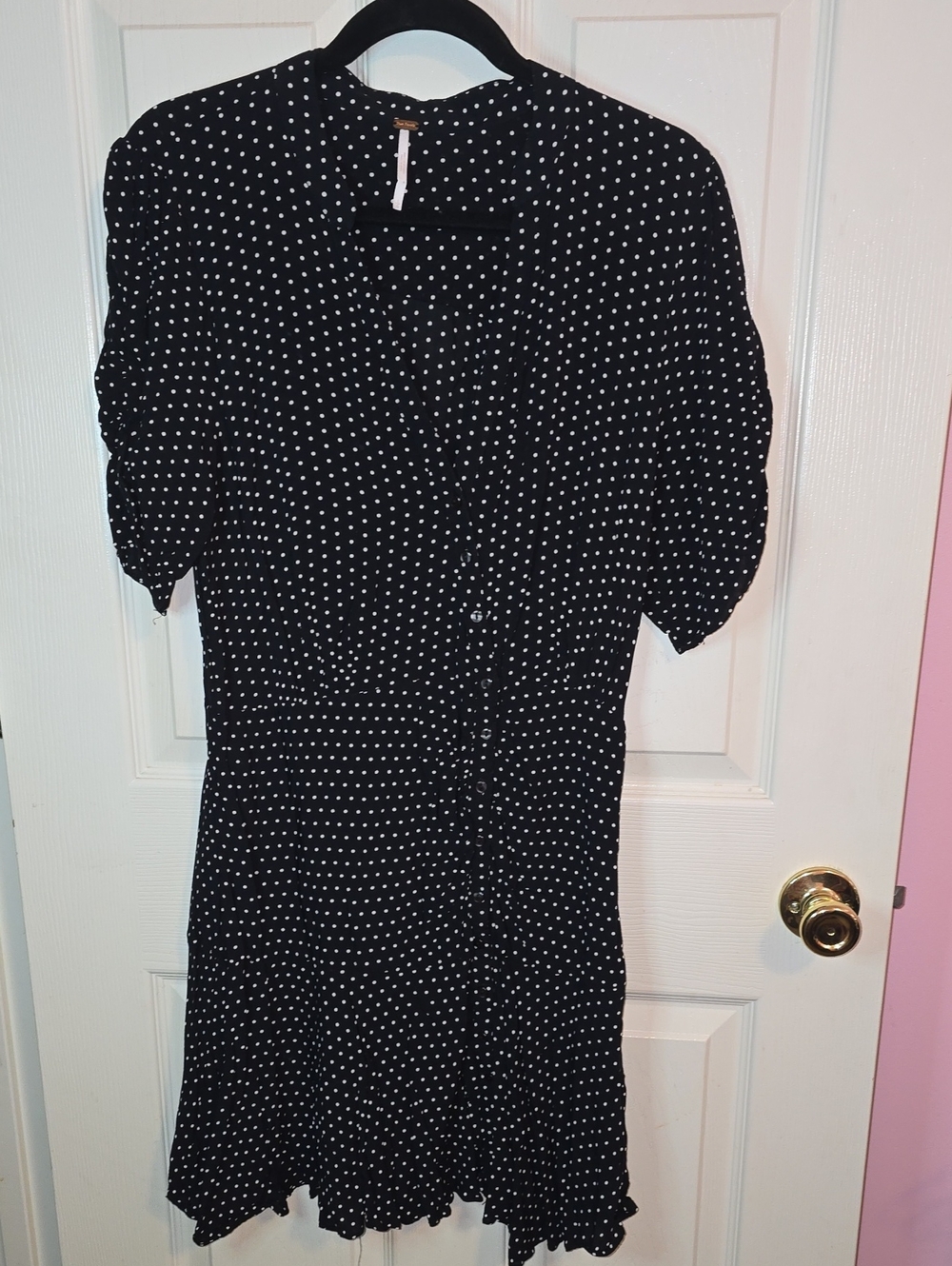 Free People Black Mini Dress with White Polka Dots